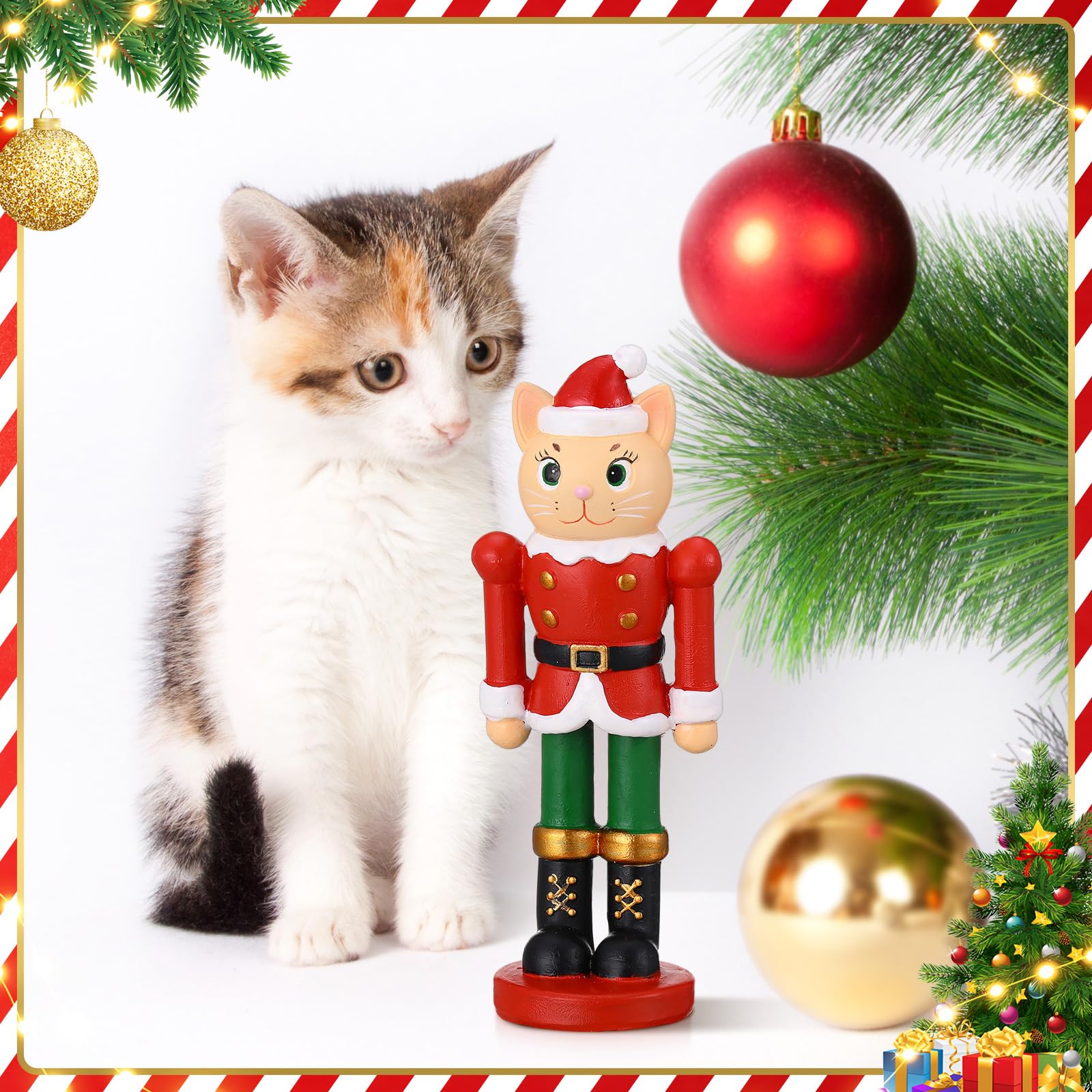 Wesiti Christmas Nutcracker Ornament 6" Cat Nutcracker Resin Figurine Display Christmas Cat Craft for Xmas Holiday Shelf Home Desktop Table Decor Xmas Gift Collectible