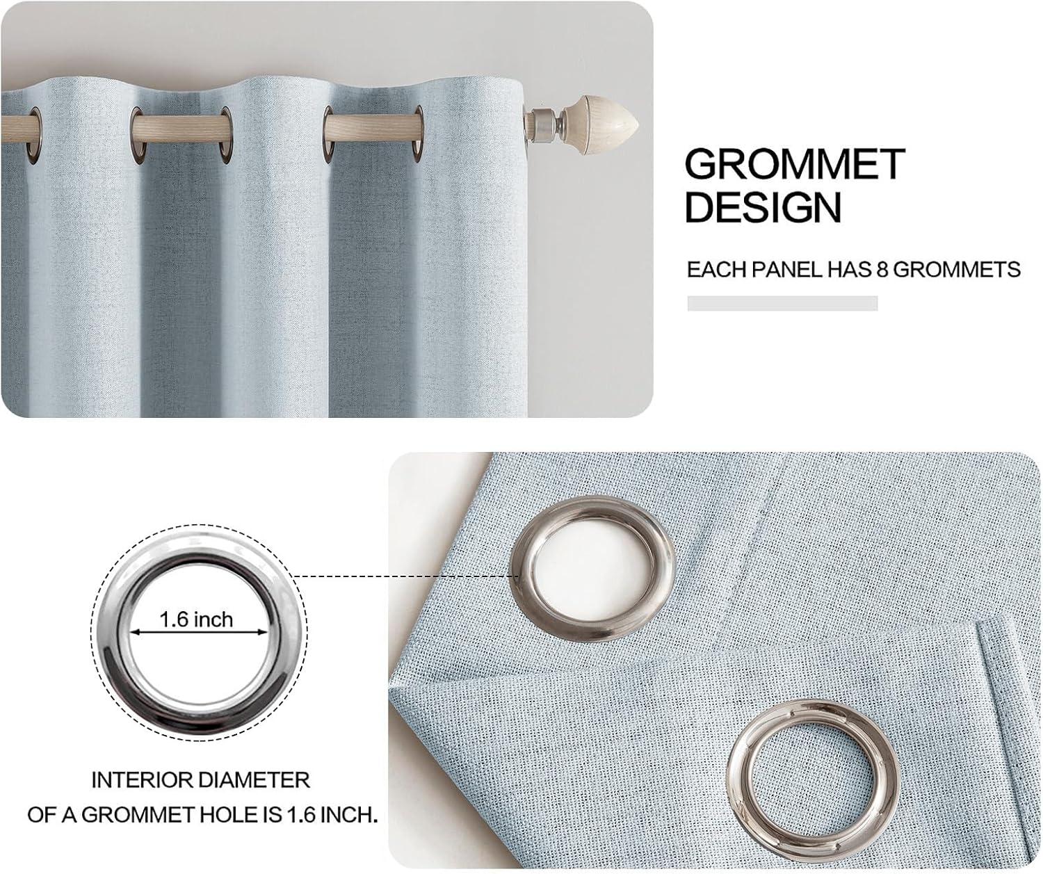 MIULEE Blackout Curtains - 100% Thermal Insulated Linen Textured Drapes | Chambray Blue, 52 x 63 Inch (2 Panels)