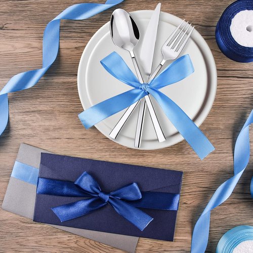Astarón Blue Satin Ribbon - 1 Inch Solid Color Fabric for Wedding Bouquets, Gift Wrapping & Crafts