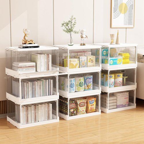 HYBRIDEAS Clear Stackable Storage Bins - 3-Pack with Lids & Magnetic Doors | Large 24 QT Craft Organizers