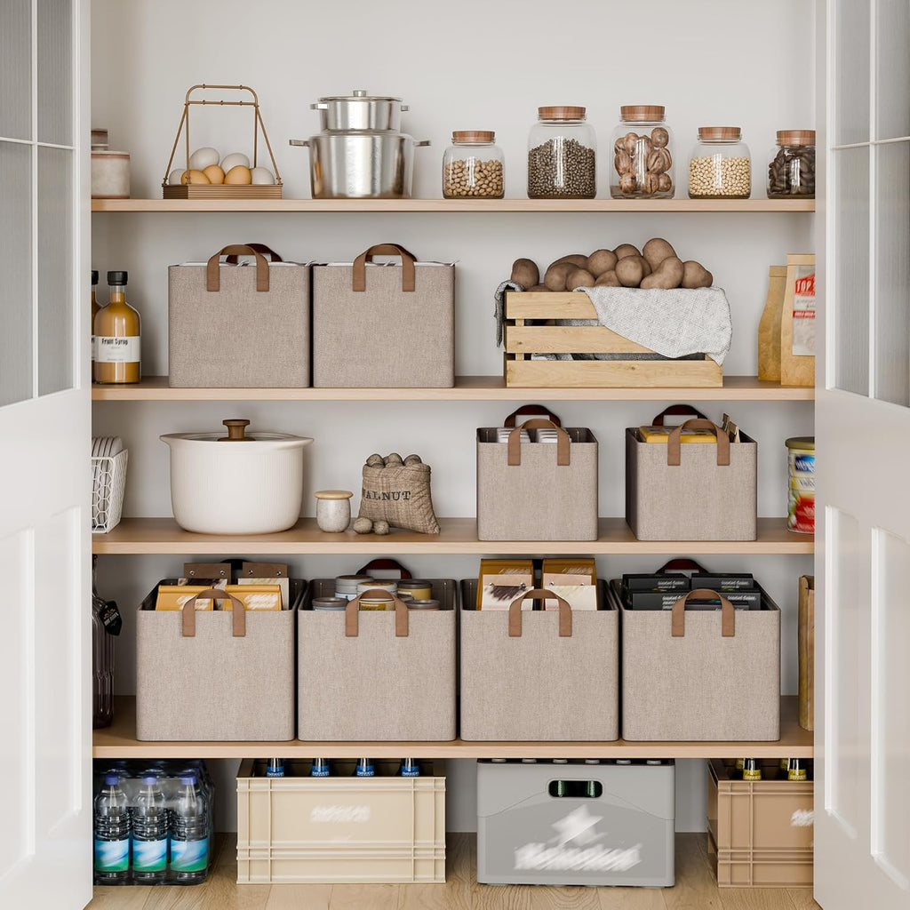 StorageWorks Fabric Storage Bins - Large Closet Baskets with Metal Frame | Brown and Beige, 2-Pack