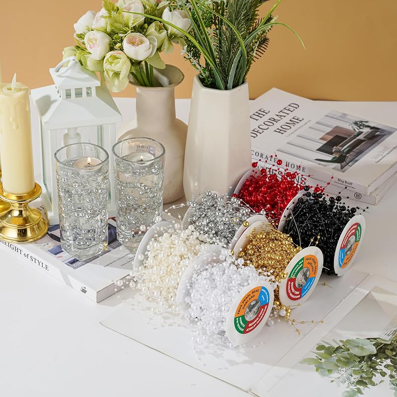 13ft Gold Pearl String Garland for Floating Candles, Vase Filler & Table Decor – Variation: Gold