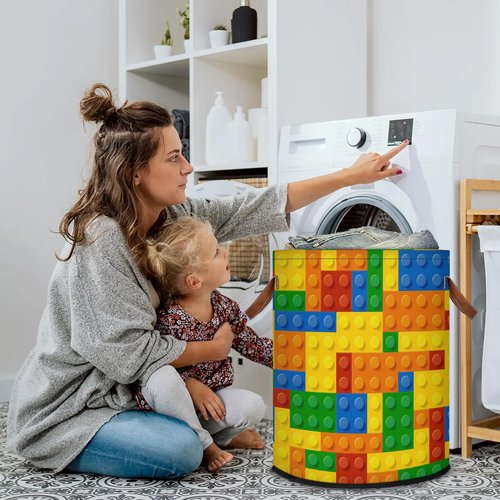 Colorful Kids Laundry Basket Foldable Storage Basket Building Block Dirty Laundry Hampers,Clothes Toy Storage Bins for Kids,Boys,Girls,Nursery,Closet,Bedroom,Laundry Room,15.6"W x 19.5"H