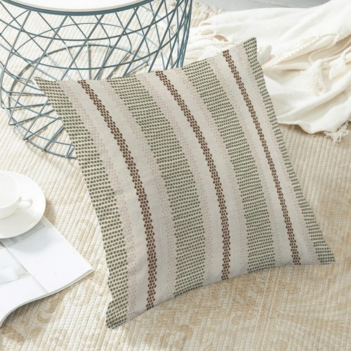 Yxuiyal Boho Pillow Covers 18x18 Set of 2 Sage Green Brown Stripes Throw Pillow Covers Outdoor Decoration Modern Abstract Decorative Pillowcase Farmhouse Linen Cushion Case Decor for Home Couch Sofa