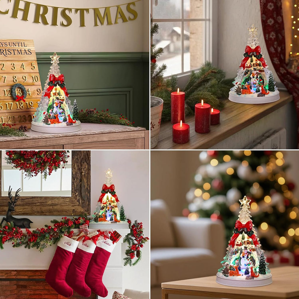 Priddop Christmas Village Scene - Animated Tree with Rotating Snowman & LED Lights | Musical Holiday Decor