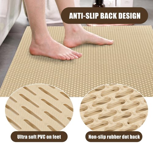 HOMBYS 58 x 32 Extra Large Shower Mat for Shower Stall Tub, Non Slip Bath Mat Bathroom Accessories, PVC Mats for Shower and Bathroom, Quick Drying, (Khaki, 58"x32")