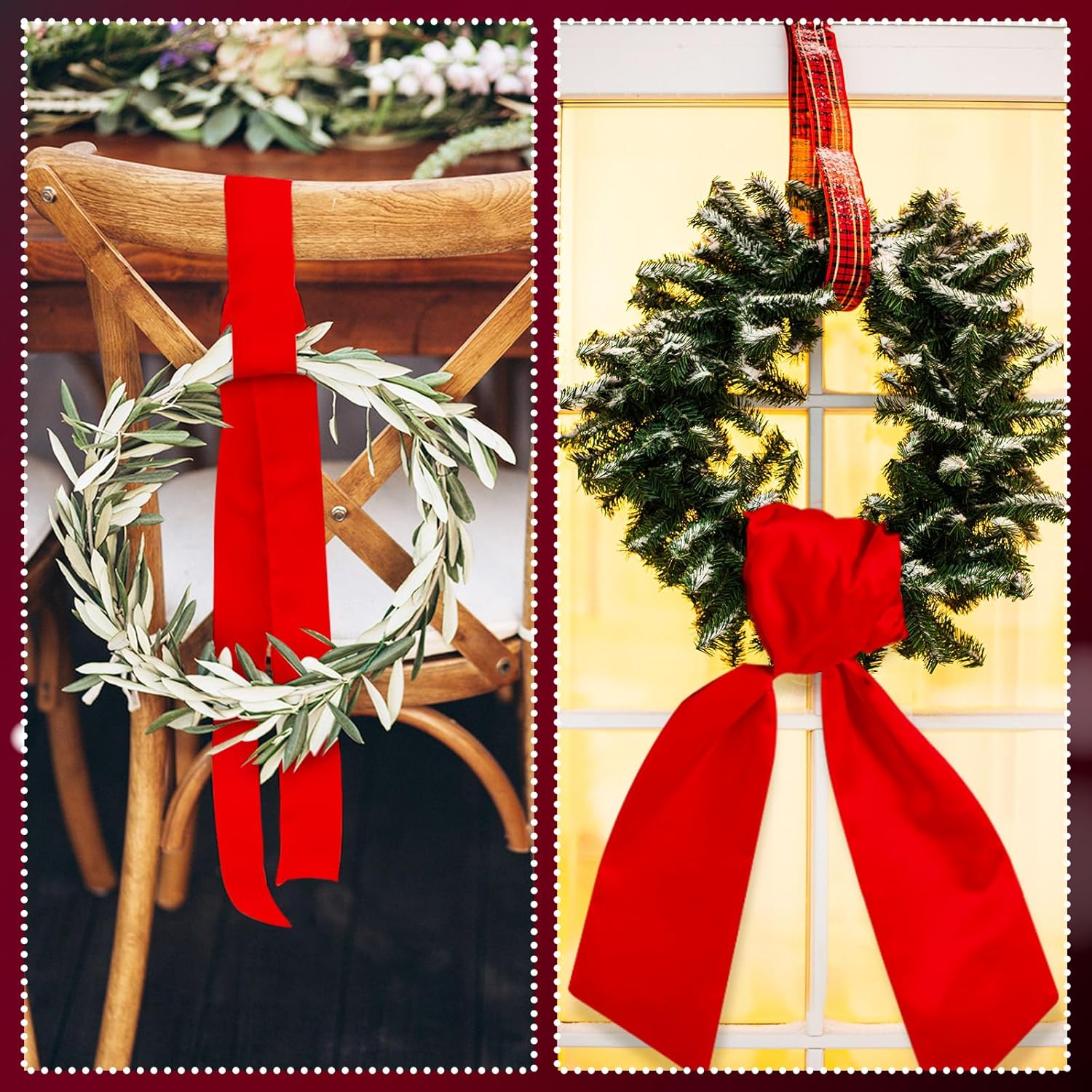 VitalCozy Wreath Sash Set - Plain Embroidery Monogram Accessories for Farmhouse Decor | Red, 4.5" W X 56" L