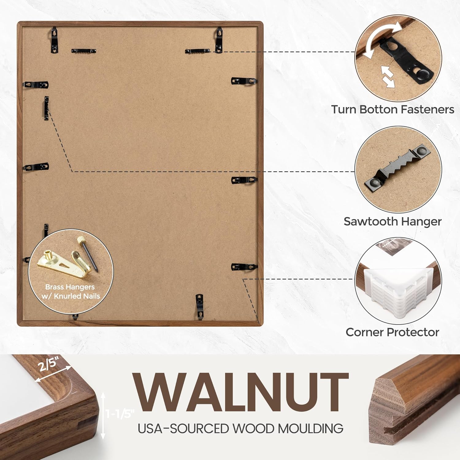 Natural Walnut Wood Picture Frame by USA-Sourced | Handcrafted 11x14 Frame with Tempered Glass for 8x10 Photos