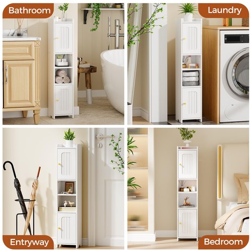 ANWBROAD Slim Bathroom Storage Cabinet Corner Narrow Cabinet with 2 Doors and Adjustable Shelf Freestanding Small Bathroom Organizers and Storage for Small Spaces, Kitchen, Living Room White USBC011W