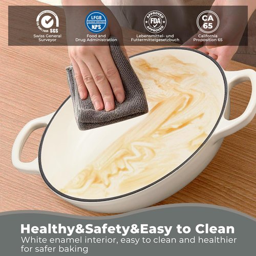 Cast Iron Bread Oven for Sourdough, 6Qt Bread Baking Pan with Lid, Enameled Sourdough Dutch Oven for Bread Baking, Oven Safe up to 482℉, White
