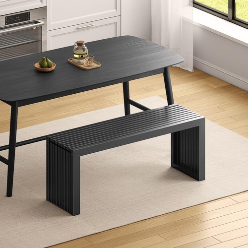 Toolola Bamboo Dining Bench, 35-inch Sleek Design Entryway Shoe Rack Bench, Indoor Kitchen Table Bench, Waterproof Outdoor Bench, Black