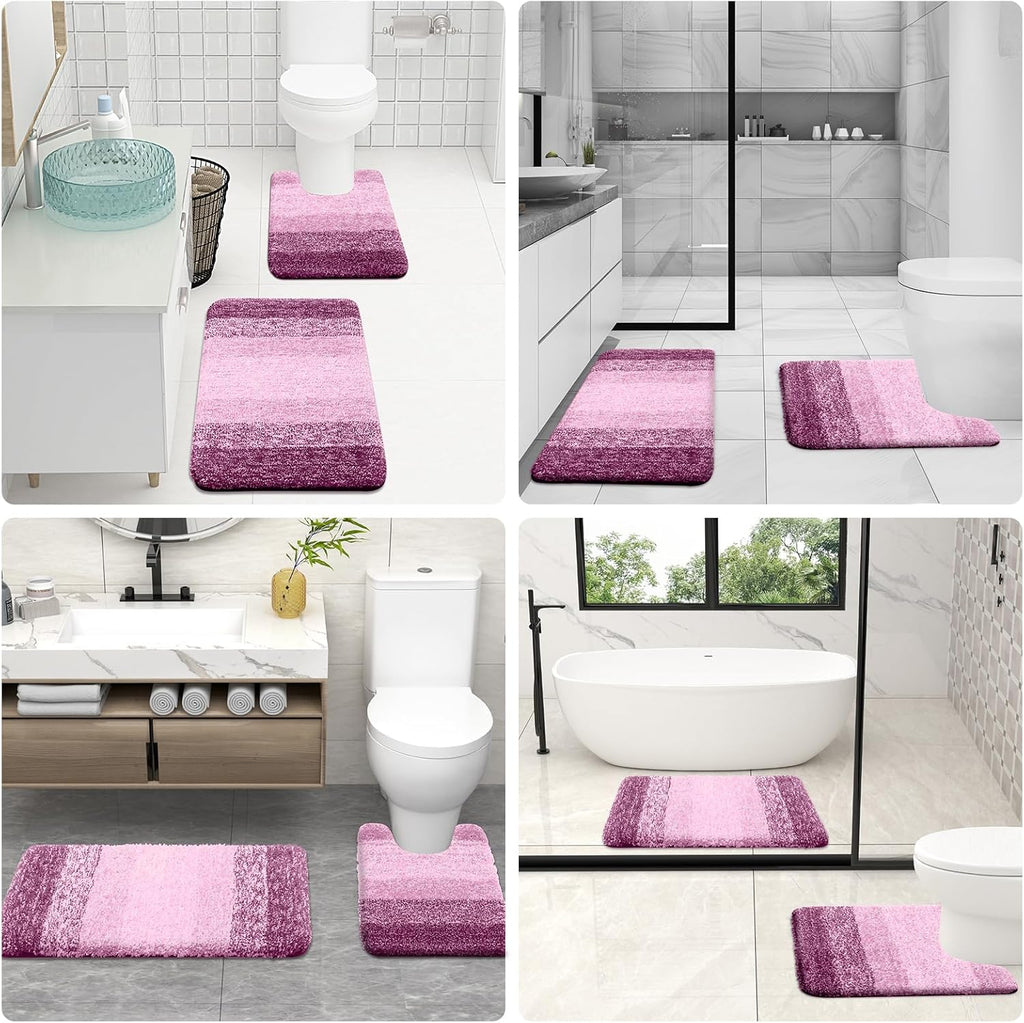 OLANLY Luxury Toilet Rugs - Extra Soft Microfiber U-Shaped Bath Mat 24x24 | Non-Slip Pinkish-Purple