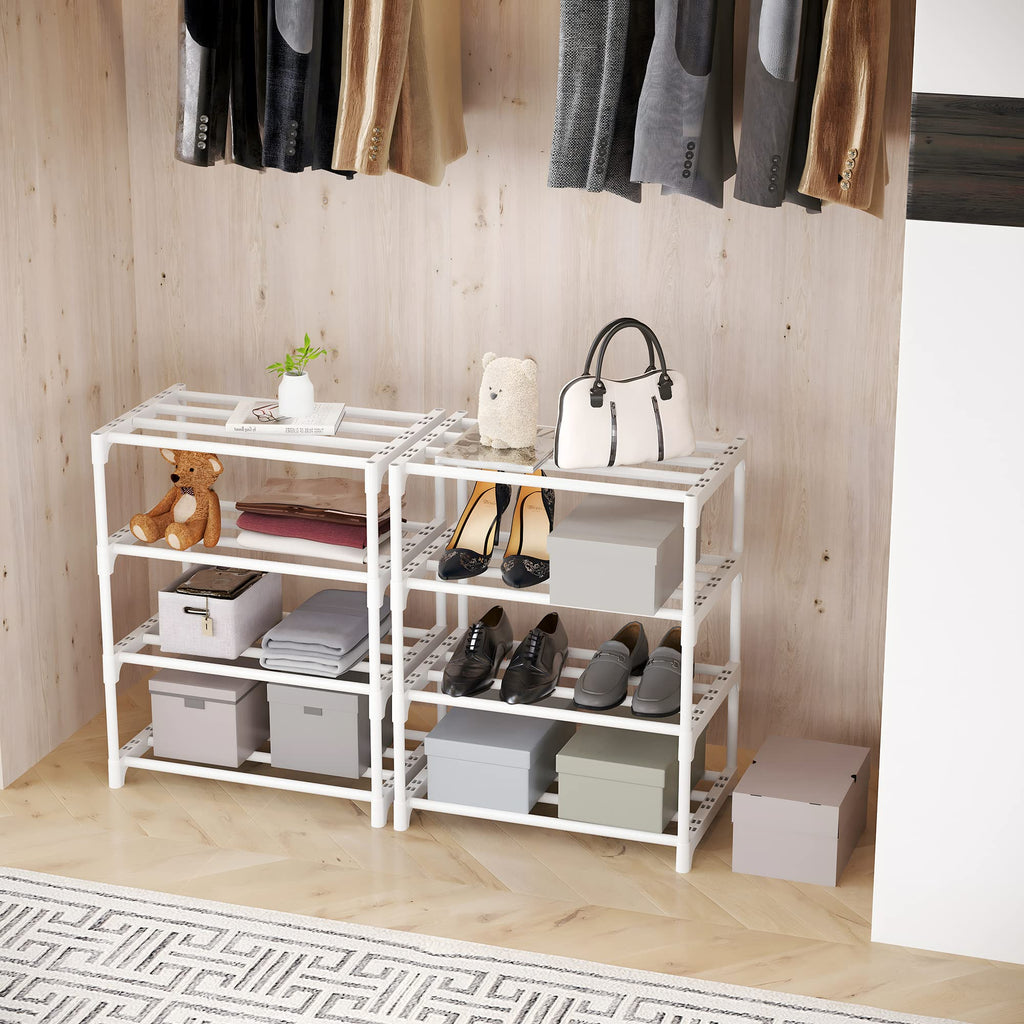 SOKOSEN 3-Tier Small Shoe Rack, Metal Stackable Kids Shoe Shelf Storage Zapateras Organizer,Narrow Shoe Rack Sturdy for Closet Hallway Entryway Living Room Bedroom (White)