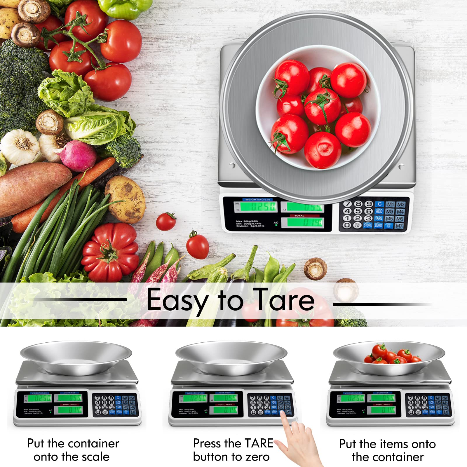 Goplus 66lb Price Computing Scale, Digital Commercial Food Produce Scale with Stainless Steel Large Platform, Counting Function for Farmer Market, Kitchen, Meat Shop, Deli