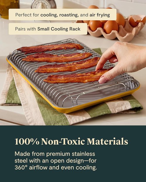 Caraway Stainless Steel Cooling Rack - 9" x 13" - Perfect for Cooling Baked Goods & Icing - Gold Finish