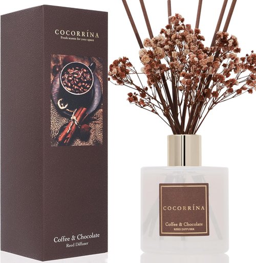 Cocorrína Reed Diffuser Set - Coffee & Chocolate Scented Home Fragrance | Elegant Bathroom Decor