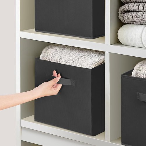 Easi 11-Inch Cube Storage Bins - Collapsible Fabric Organizers with Handles | Black Storage Baskets for Closet & Shelf