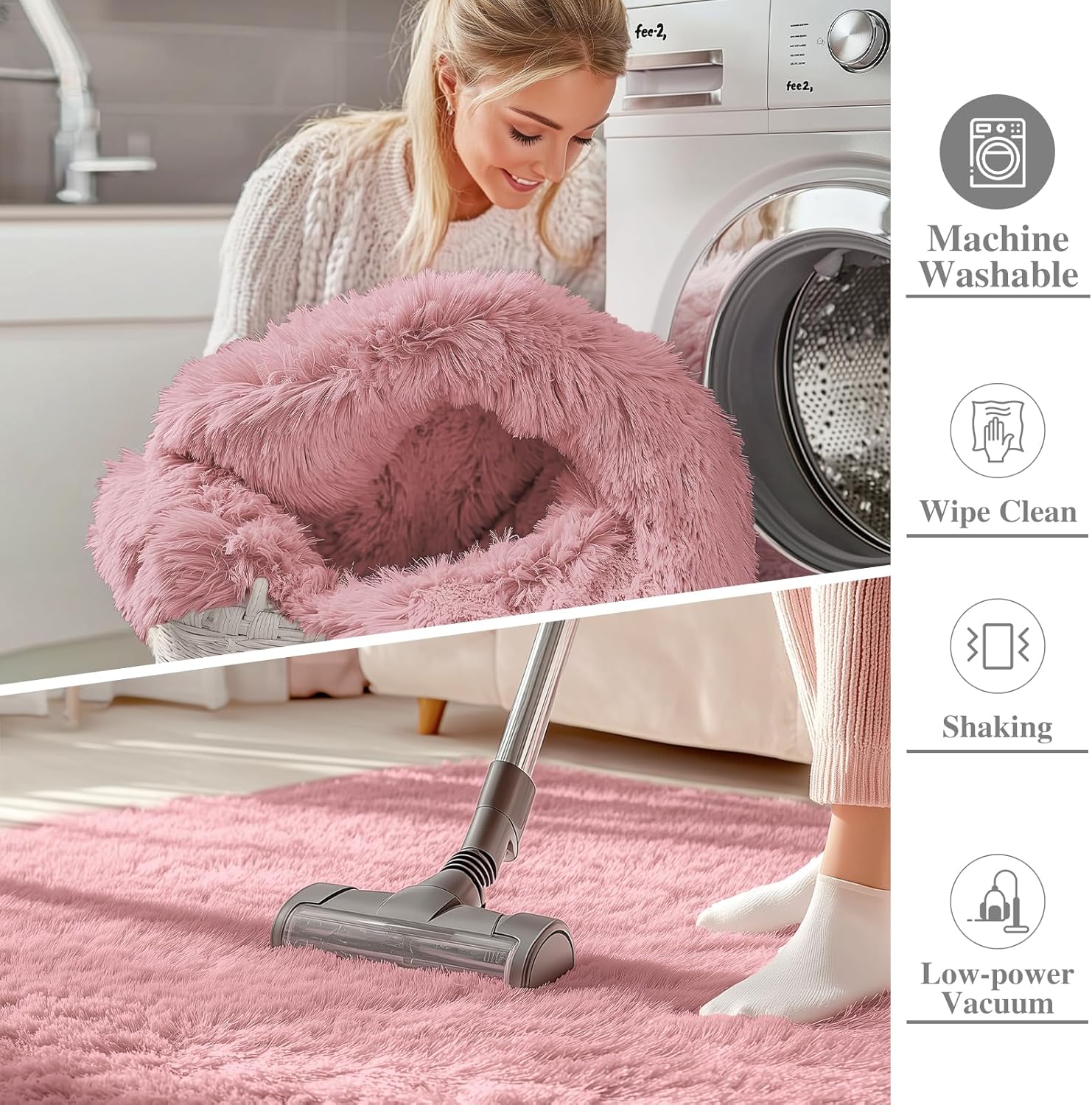 OLANLY Machine Washable 2x4 Runner Rug - Soft Fluffy Shaggy Design for Bedroom & Hallway | Pale Pink
