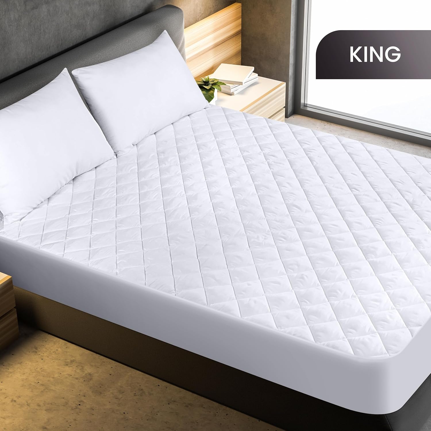 Utopia Bedding Quilted King Size Mattress Pad - Deep Pocket Protector, Machine Washable (White)