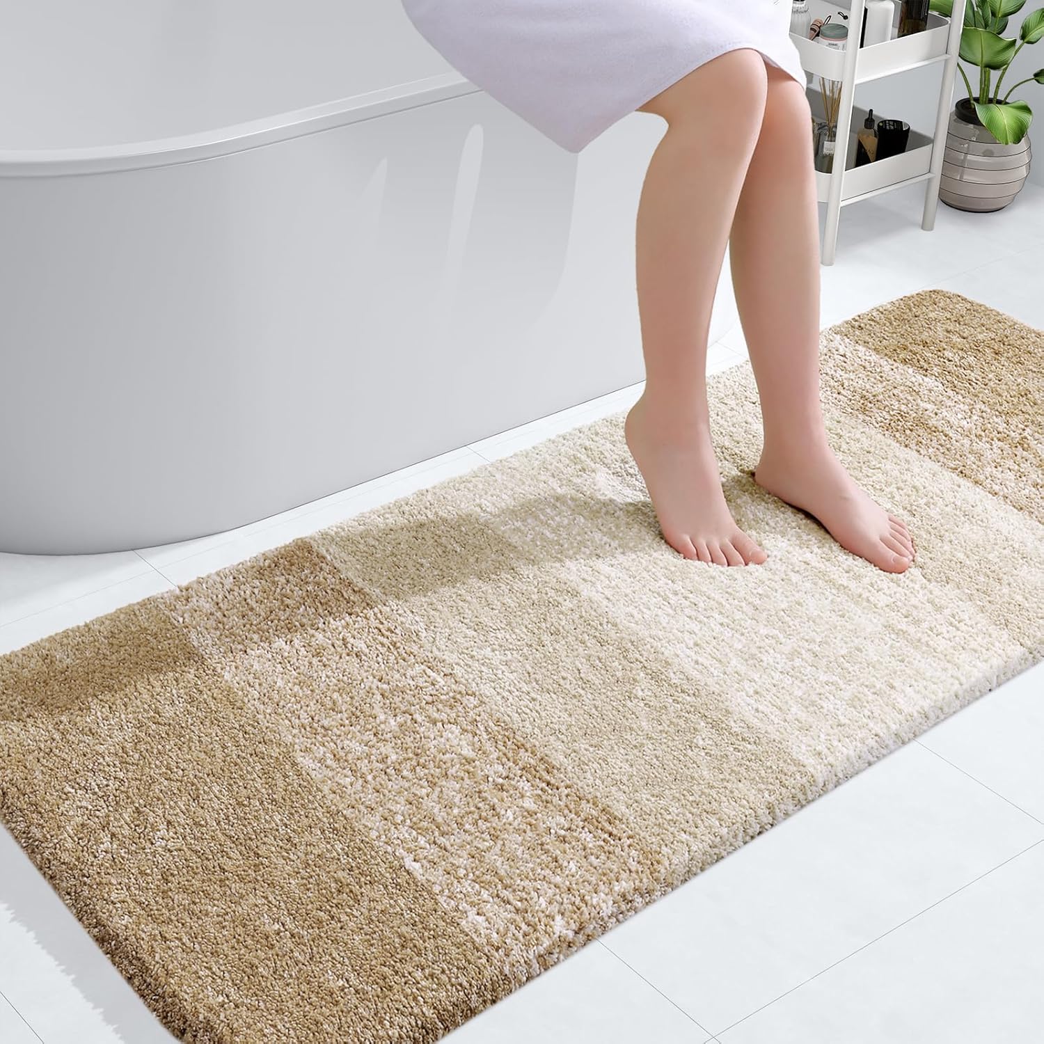 OLANLY Large Bathroom Rugs - Extra Soft Microfiber Mat, Quick Dry & Machine Washable, 40x24, Tan