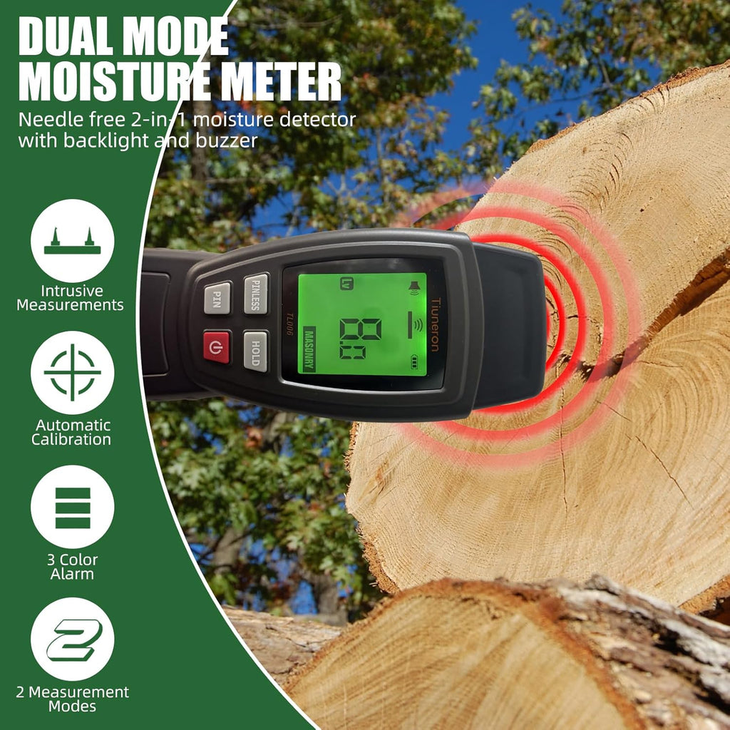Skiennix Dual Mode Moisture Meter - 2-in-1 Pin & Pinless Detector with Backlight & Buzzer for Wood, Drywall & Masonry