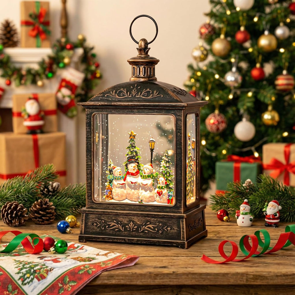 Skiennix Christmas Snow Globe Lantern - Lighted Snowman Choir with Musical Features | Battery or USB Powered