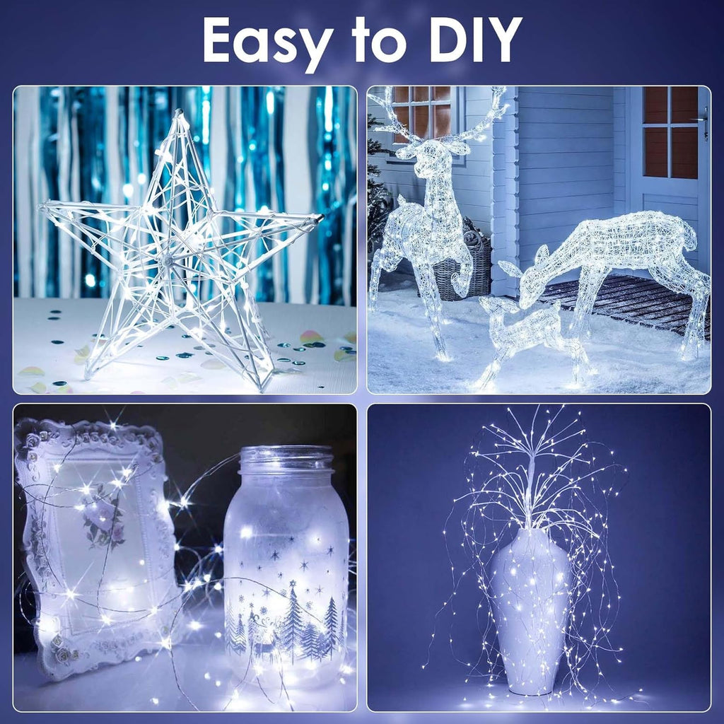Skiennix 100 LED Fairy Lights - Waterproof 33FT Battery Operated String Lights with Remote & Timer | Cool White