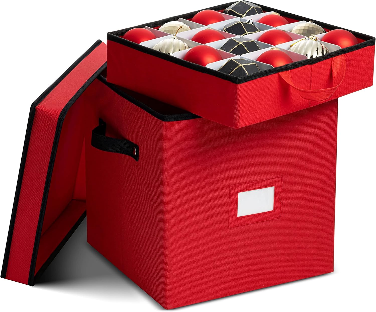 Zober Christmas Ornament Storage Box | Holds 64 Ornaments | Durable Non-Woven Design - Red