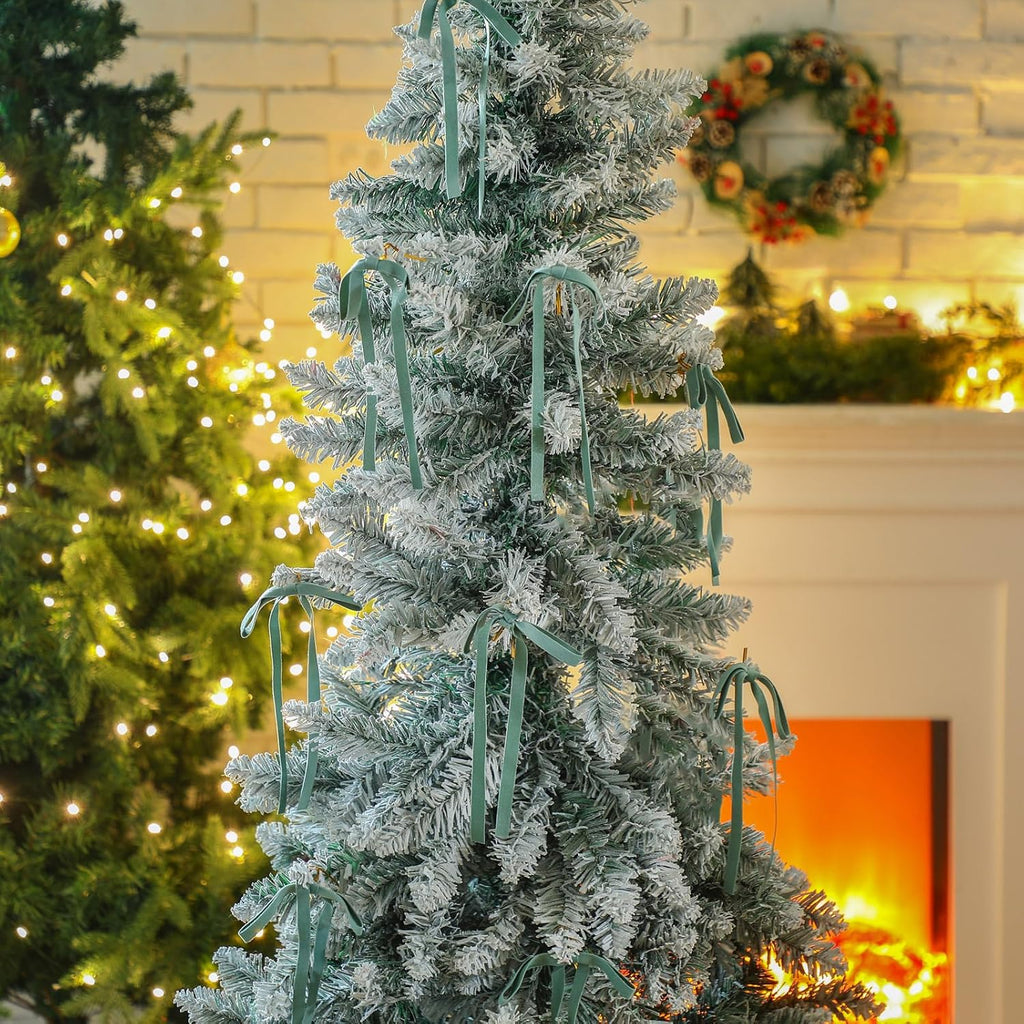 Skiennix 24 Pcs Velvet Bows - Vintage Double-Faced Ribbon Ornaments for Christmas Tree & Wreath | Sage Green (5 x 7 Inch)
