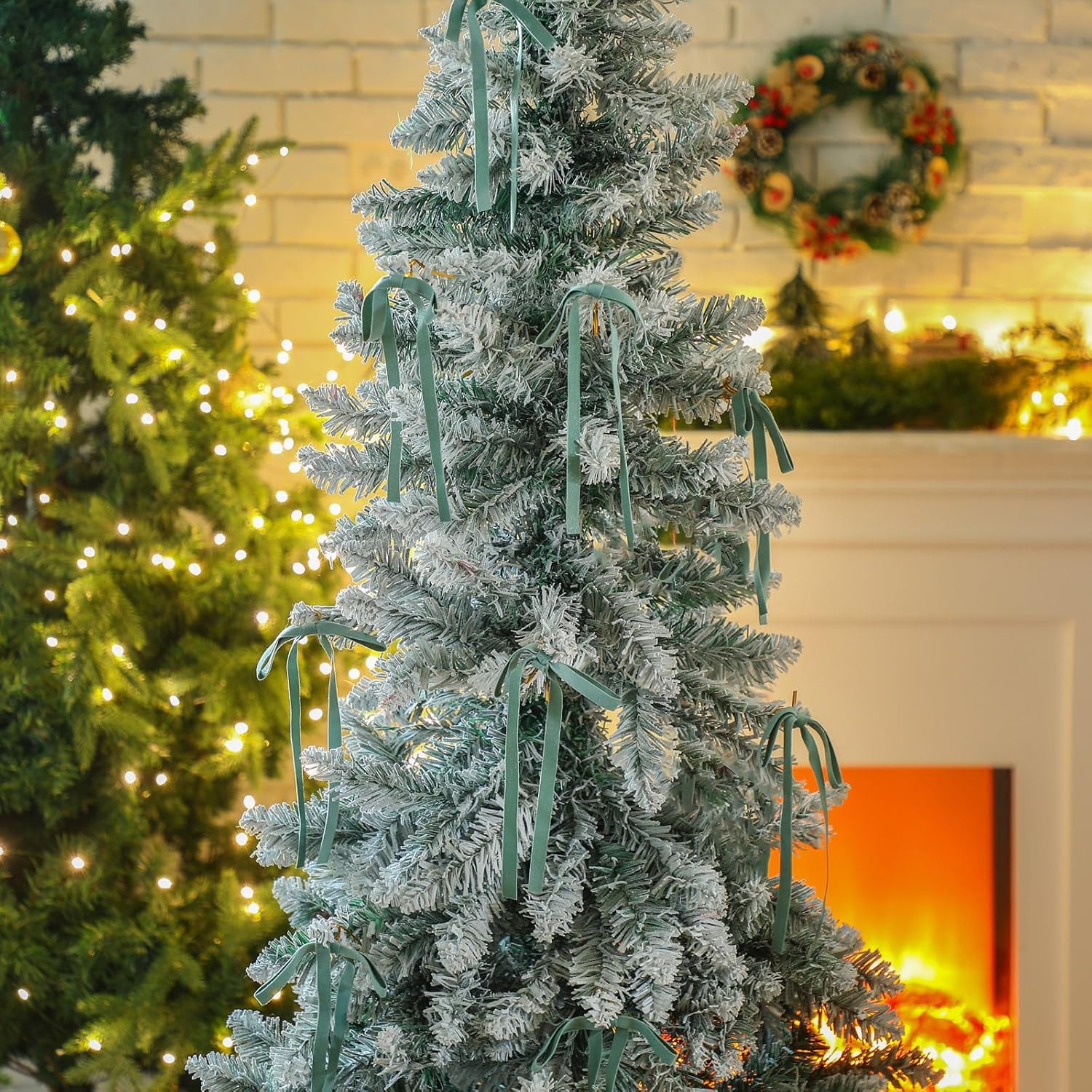 Skiennix 24 Pcs Velvet Bows - Vintage Double-Faced Ribbon Ornaments for Christmas Tree & Wreath | Sage Green (5 x 7 Inch)