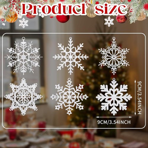 Lunmon Crochet Snowflake Ornaments - 48 Pcs Winter Hanging Decor for Christmas Tree & Home | 6 Unique Styles