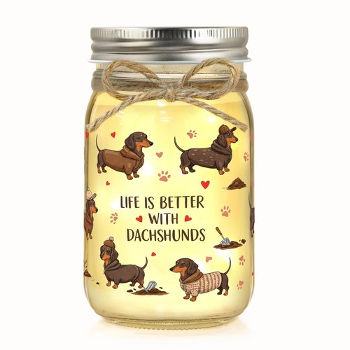 JoycuFF Dachshund Gifts for Women Dachshund Decor Weiner Dog Lover Gifts for Women Mason Jar Night Light