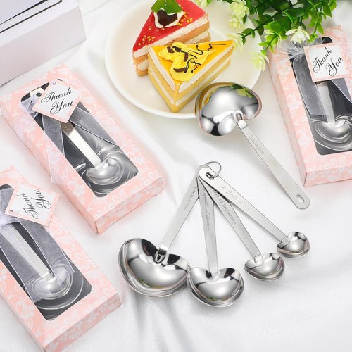 Yinder 50 Set Heart Shaped Measuring Spoons Wedding Favors for Guests Measuring Spoon Favors Gift with Gift Box and Thank You Card for Wedding Bridal Shower Baby Shower Birthday Souvenirs(Pink)