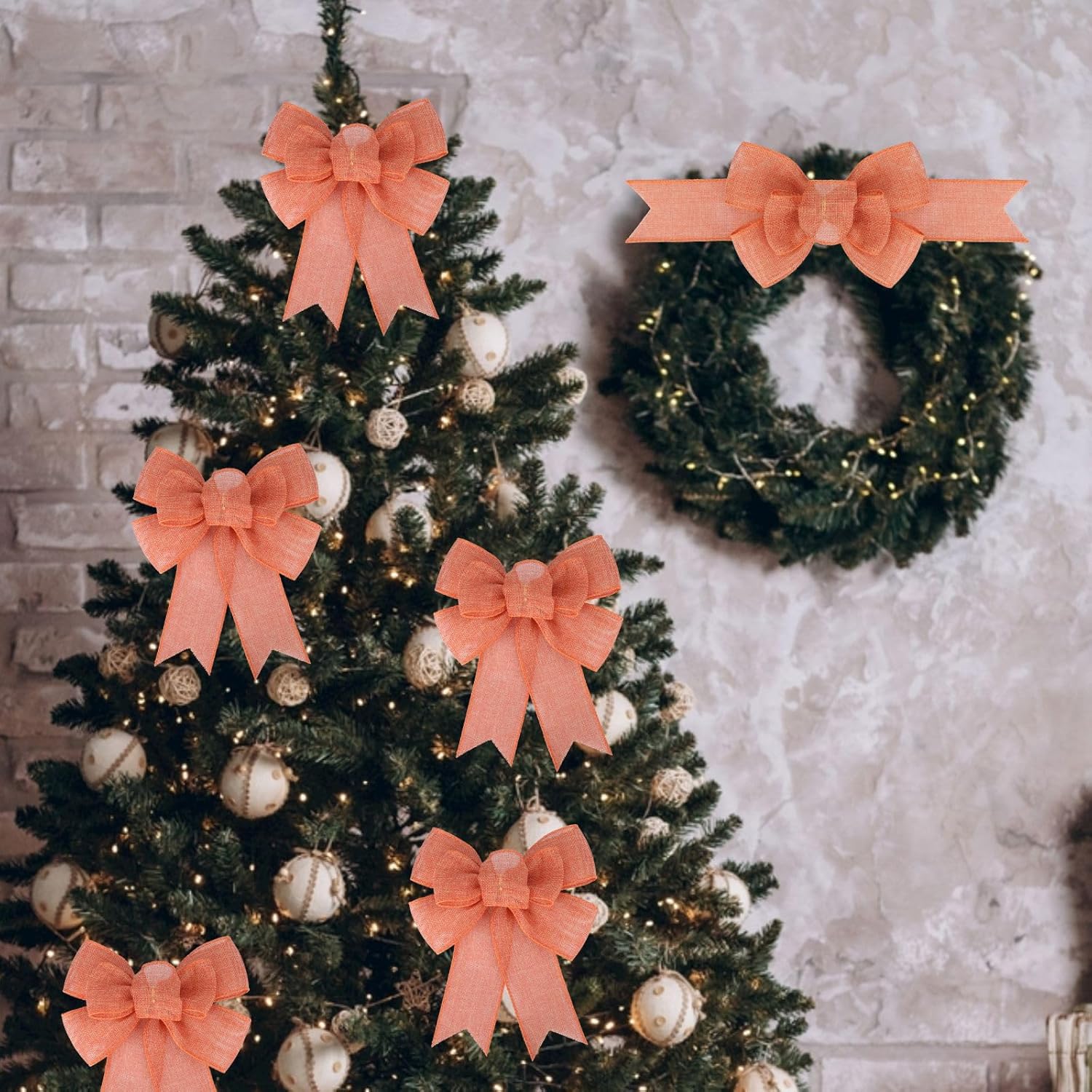 Meseey Orange Burlap Bows - Premade Gift Wrapping & Decor Bows for Holiday Decorations | 2 Pcs Set