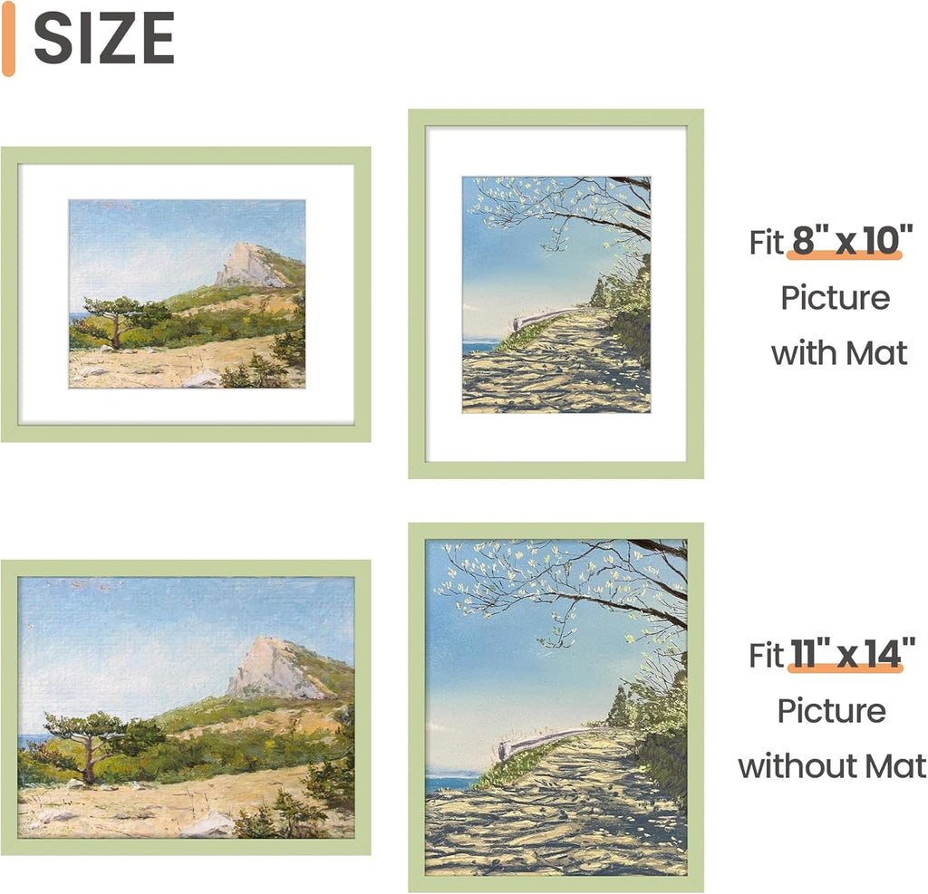 Upsimples 11x14 Picture Frame - Versatile Display for 8x10 Photos with Mat or 11x14 Without - Green, 1 Pack