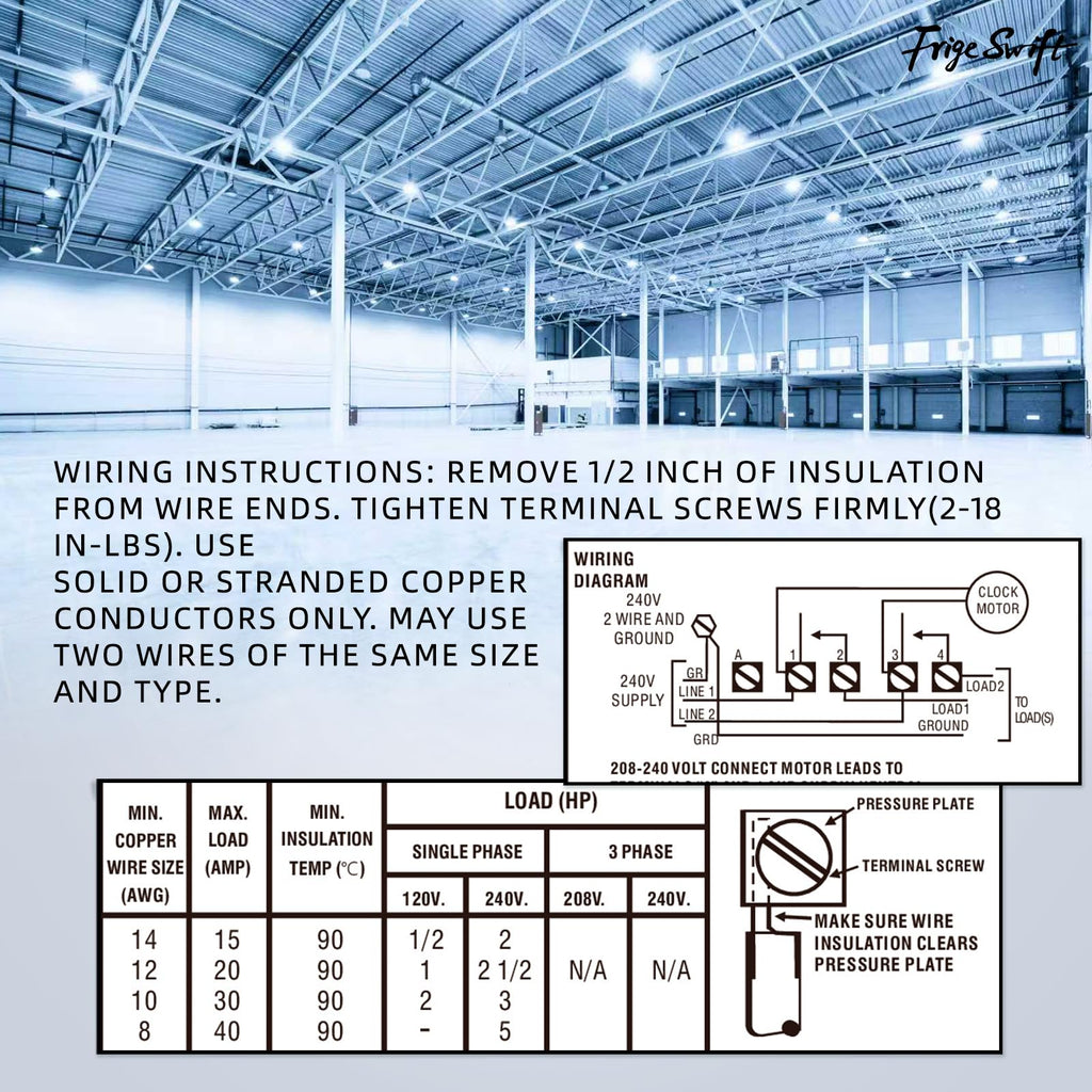 T104 24-Hour Heavy-Duty Mechanical Timer, 40A DPST Switch, 12 On/Off Cycles, 208-240V, for Commercial Defrost, Lighting & Water Heaters，Indoor Use Only