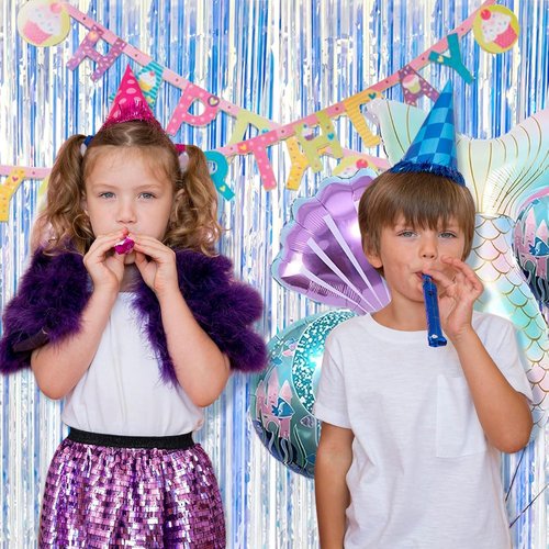 Foil Curtain Backdrop - Iridescent Metallic Tinsel Fringe - 20 Pack for Parties & Celebrations