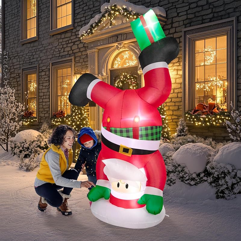 8 FT Handstand Santa Inflatable with 3 LED Lights - Outdoor Christmas Yard Decor (Variation: 8 FT Santa Claus)