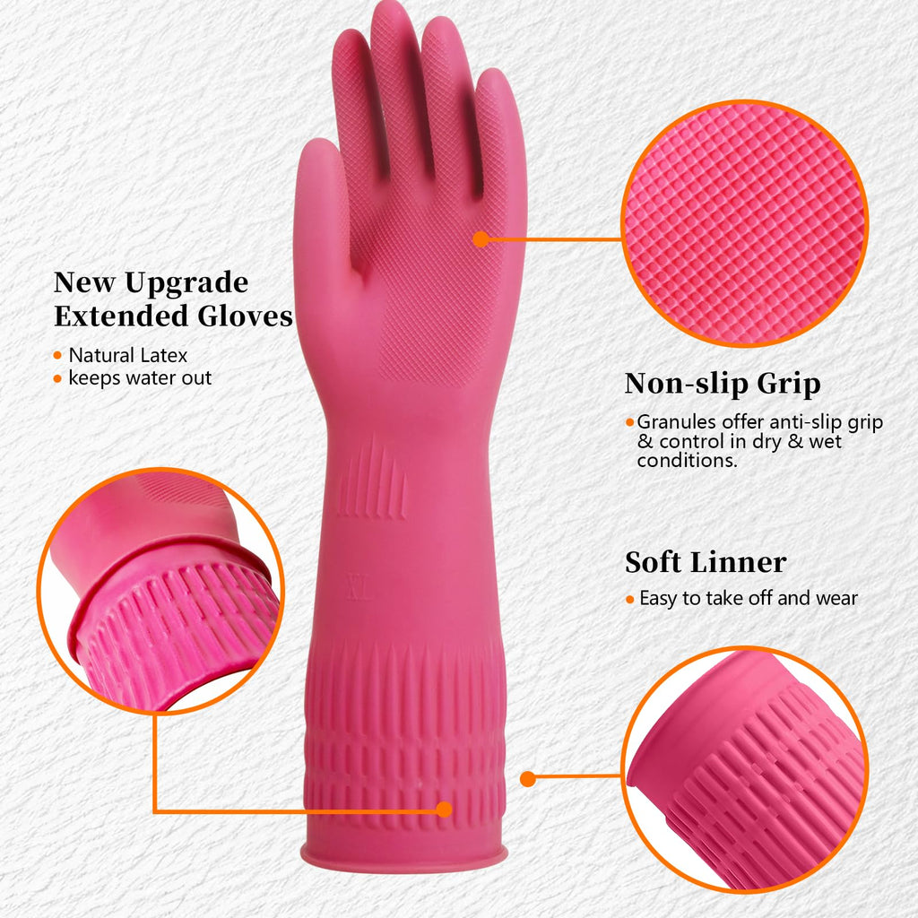 ccebwyny Rubber Gloves for Cleaning – 3 Pairs Reusable Gloves for Dishwashing, Kitchen and Household Tasks, 15-Inch Long (Regular Style, Large (Fits Medium Hands))