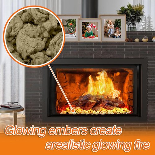6oz Gas Fireplace Embers - Rock Wool Glowing Embers for Indoor Gas Fireplace Logs High-Temperature Resistance Realistic Fake Flames