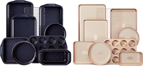HONGBAKE 9-Piece Baking Pans Set - Diamond & Wave Texture for Perfect Baking Results