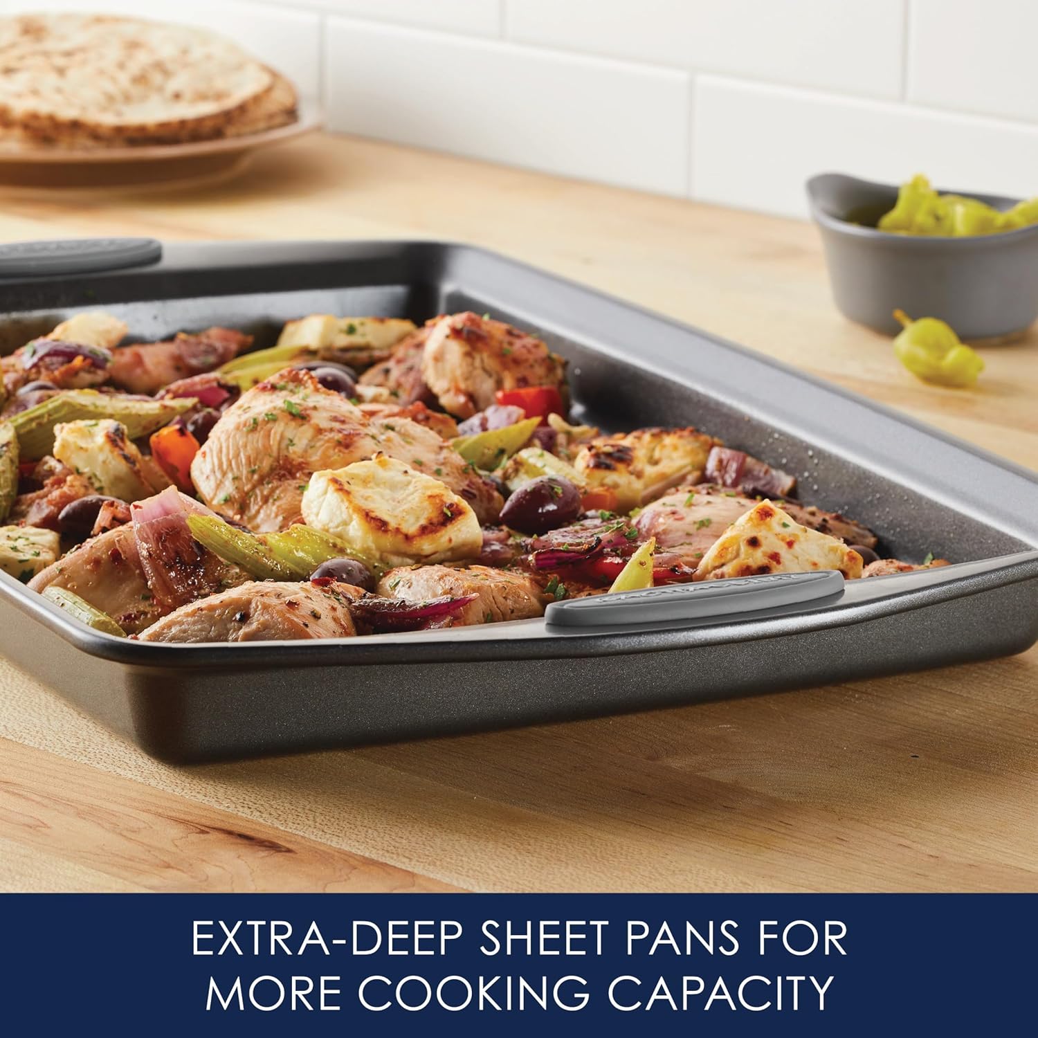 Rachael Ray Nonstick Bakeware Set - 3-Piece Cookie Sheets with Grips, Gray & Sea Salt Gray