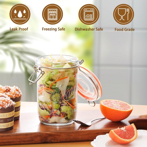 Jeitae 24oz Wide Mouth Mason Jars – 6 Pack Glass Jars with Airtight Lids for Canning, Pickling, Meal Prep, Jam, Jelly, Overnight Oats & DIY Projects