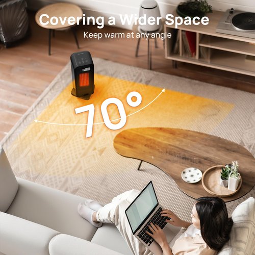 FLANUR Space Heaters for Indoor Use, Smart Portable Electric Heater with Thermostat, WiFi and Voice Control, 12H Timer, 4 Modes, 36dB 1500W PTC Ceramic Safety Heat for Office Bedroom Home 1Pack Black