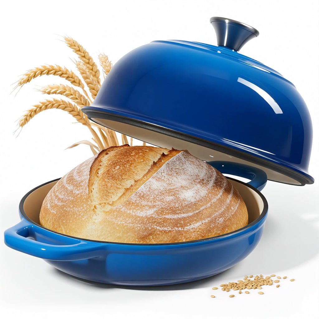4.5 QT Dutch Oven for Bread Baking, Cast Iron Bread Oven for Sourdough, Enamelled Bread Dutch Oven with Lid, Heavy-Duty Non Stick Bread Pot, Blue