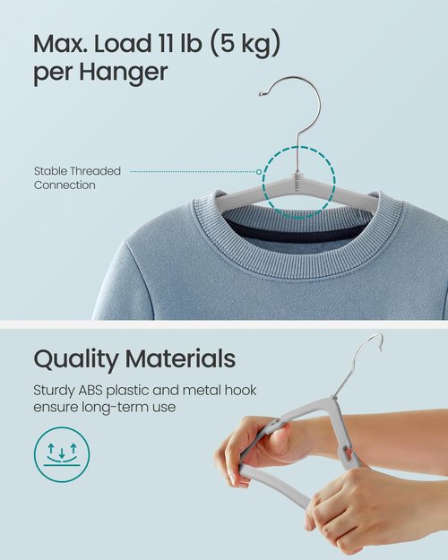 SONGMICS Kids Hangers 50 Pack, 14 x 8 Inches, Non-Slip Velvet Baby Hangers for Closet, Space-Saving, Wide Shoulder Notches, Dove Gray UCRF038G01