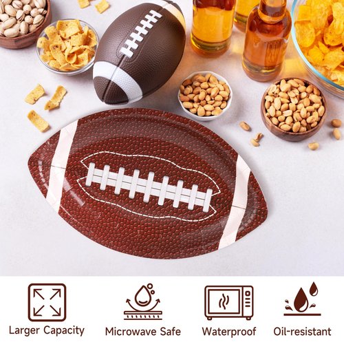GiftPioneer 50pcs Football Shaped Paper Plates, 9.5 x 5.7 inch Football Paper Food Tray, Disposable Bowls, Nacho Trays for Sports Event, Gameday, Carnivals, Birthday, Party Decor