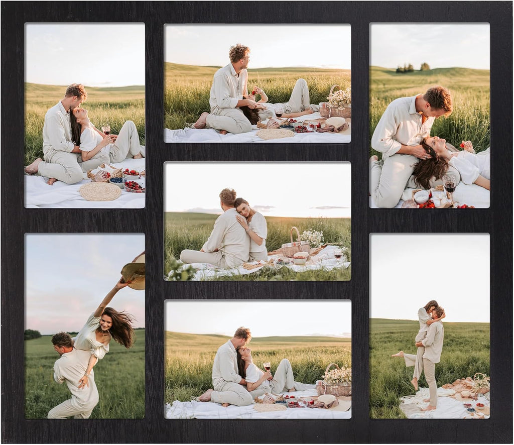 YESKAY 4x6 Picture Frame Collage - Rustic Black Multi-Photo Display with Tempered Glass, 7 Openings