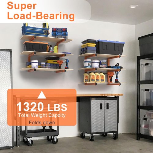 Lumber Rack | Heavy-Duty Wall-Mounted Lumber Storage System - 6 Levels, 1320 LB Capacity, Orange (4 Pack)