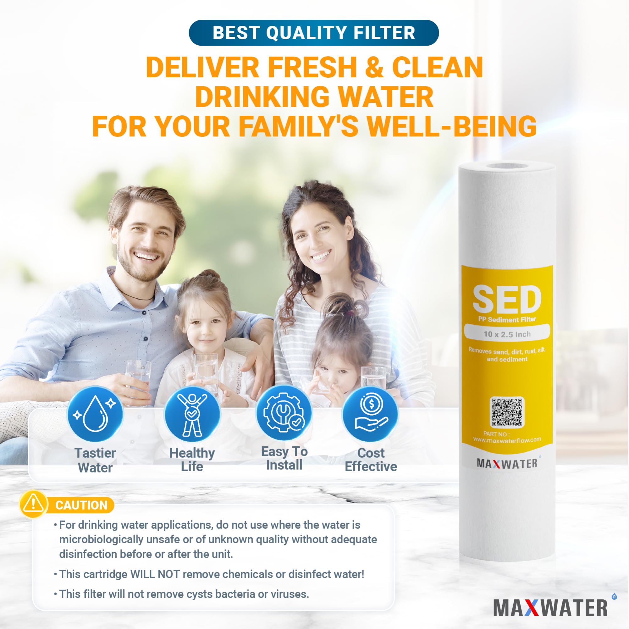 Max Water 1 Micron 10 x 2.5 Sediment Filter Cartridge Replacement for Reverse Osmosis and Whole House Water Filter, Compatible with Well Water Filters - P5, AP110, WHKF-GD05, WFPFC5002 (25 Pack)